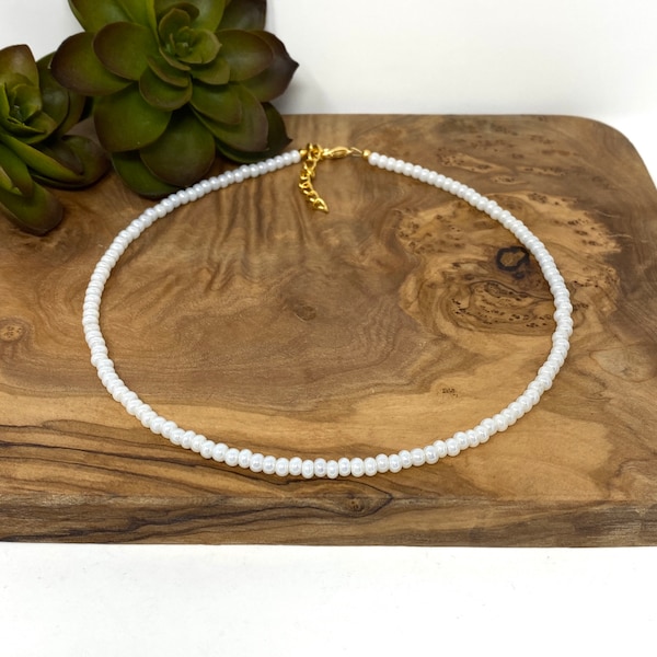 Pulsera de cuentas blancas perladas, tobillera, gargantilla, joyería de cuentas blancas perladas