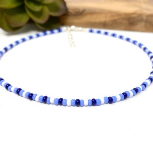 White, Navy and Periwinkle Seed Bead Choker Necklace, Bracelet, Anklet Custom Choker Blue White Bead Choker Customizable Choker (2030)