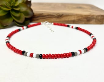 Red, Black, Gray, and White Seed Bead Bracelet, Anklet, Choker Necklace Seed Bead Jewelry (2240)