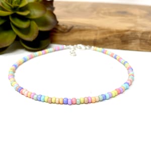 Pastel Multi Colored Seed Bead Bracelet, Anklet Choker Necklace Customizable Rainbow Seed Bead Jewelry (2271)