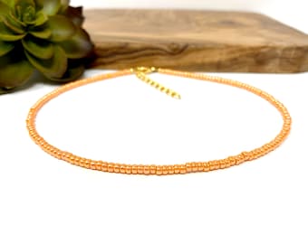 Mandarin Orange Luster Seed Bead Bracelet, Anklet Choker Necklace Shiny Orange Seed Bead Jewelry (2256)