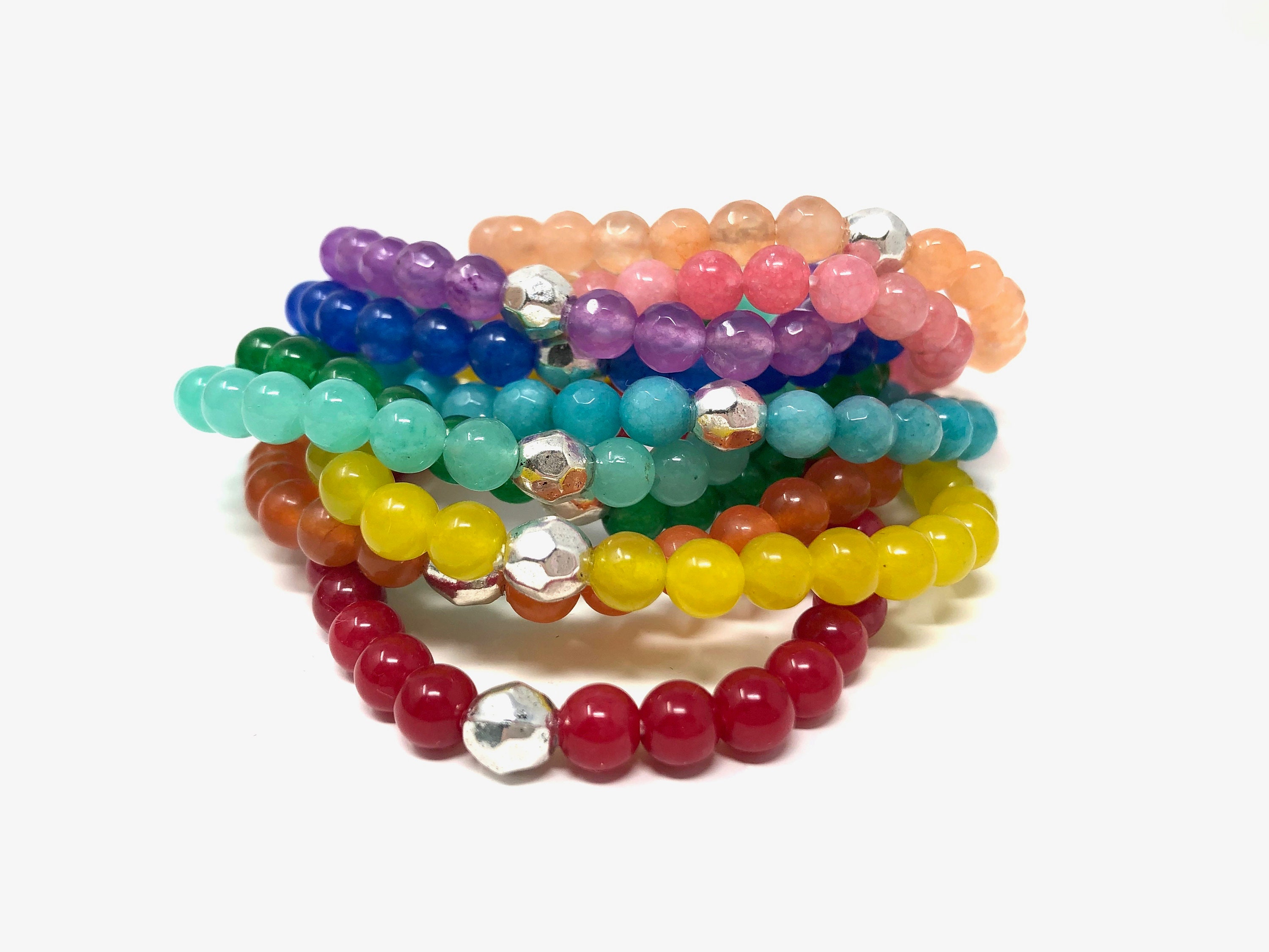 Jade Beaded Bracelets Stretch Bracelets Choose Your Color | Etsy