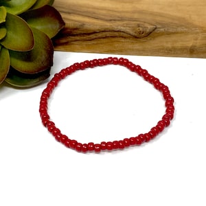Dark Red Seed Bead Stretch Bracelet Maroon Minimalist Everyday Stack Bracelet  (5054D)