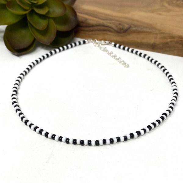 Black and White Seed Bead Choker Necklace, Bracelet, Anklet Custom Choker Tiny White and Black Bead Choker Customizable Choker (2348)