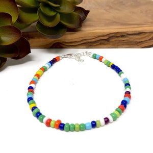 Multi Colored Seed Bead Anklet Tiny Colorful Bead Anklet Rainbow Colored Anklet (1159)