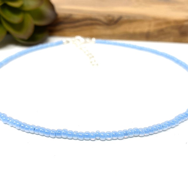 Light Blue Seed Bead Bracelet, Anklet Choker Necklace Pale Blue Seed Bead Jewelry (2255)