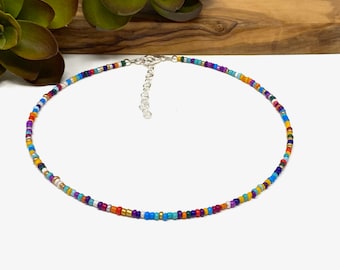 Multi Colored Seed Bead Choker Necklace, Bracelet or Anklet: Custom Unisex Jewelry  (1561)