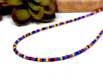 Red, Blue, Yellow and Black Seed Bead Choker Necklace, Bracelet, or Anklet (10055)