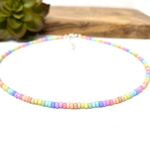 Pastel Rainbow Seed Bead Bracelet, Anklet, Choker Necklace Customizable Rainbow Seed Bead Jewelry (2143)