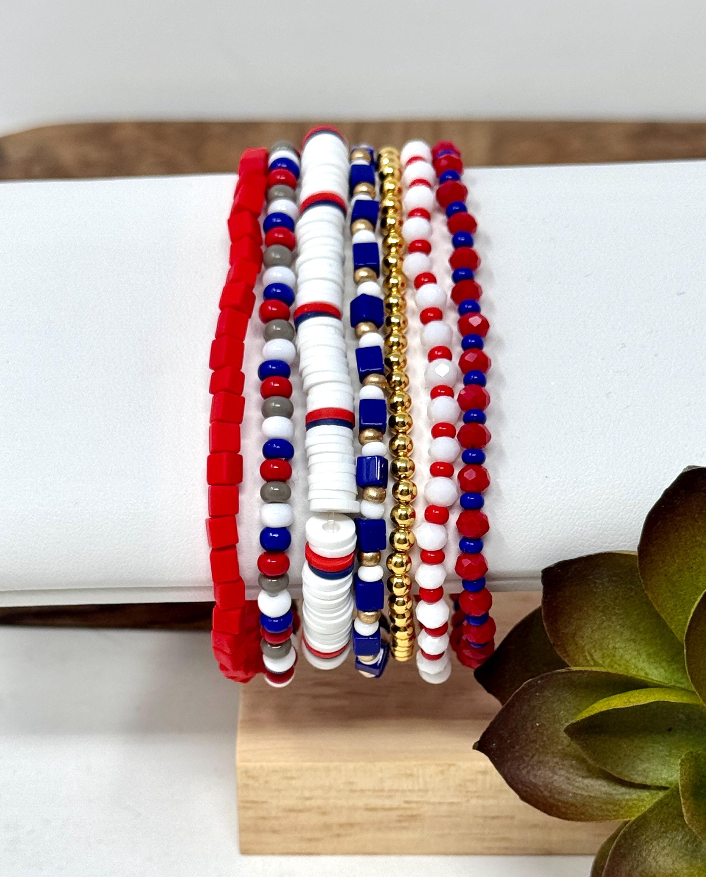 draw drawers Milk Beads bracelet Sサイズ Beaded Stretch Bracelet Set: Red, White & Blue Texas Rangers Game