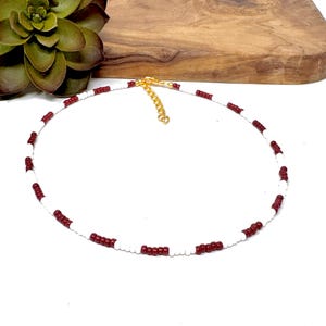 Maroon Red and White Seed Bead Choker Necklace, Bracelet, Anklet Aggie Maroon White Beaded Choker (104-MRNWHT)