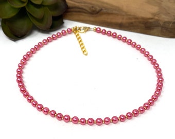 Pink Pearl and Gold Seed Bead Choker Custom Choker Small Pink Bead Choker Customizable (2018)