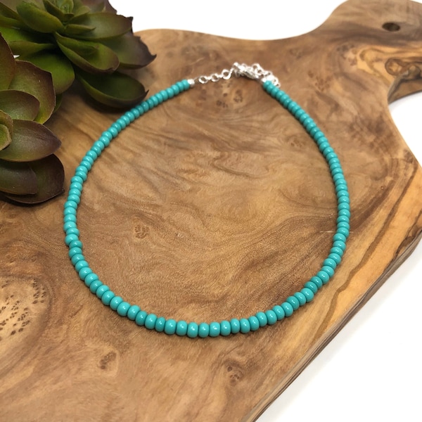 Aqua Seed Bead Bracelet, Anklet, Choker Necklace Aqua Seed Bead Jewelry