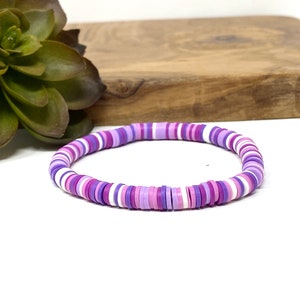 Colorful Purple and White Stretch Friendship Bracelet Purple Clay Bead Summer Bracelets (4220)