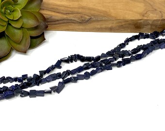 Blue Goldstone Chip Beads: Dark Blue, Sparkly Shimmer, 15-16" Strands (B12)