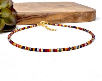 Handmade Seed Bead Jewelry: Fall Primary Colors Bracelet, Anklet, or Choker Necklace (9041)