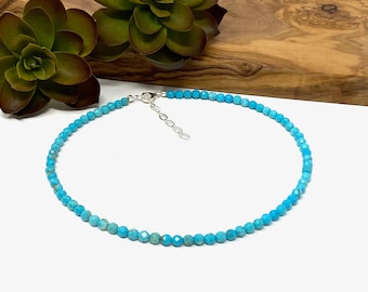 Turquoise Beaded Choker Necklace, Bracelet, or Anklet: Custom Unisex Jewelry (1559)