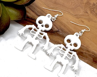 White Iridescent Skeleton Earrings: Holographic Halloween Earrings (A22)