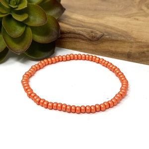 Frosted Orange Seed Bead Stretch Bracelet Orange Minimalist Everyday Stack Bracelet  (5029E)