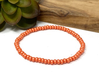 Frosted Orange Seed Bead Stretch Bracelet Orange Minimalist Everyday Stack Bracelet  (5029E)