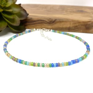 Beach Waves Frosted Seed Bead Bracelet, Anklet, Choker Necklace Blue, Peach, Yellow, Green Seed Bead Jewelry (2266)