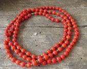 Vintage Orange Glass Bead Single Strand Necklace with Gold-Tone Trim Antique