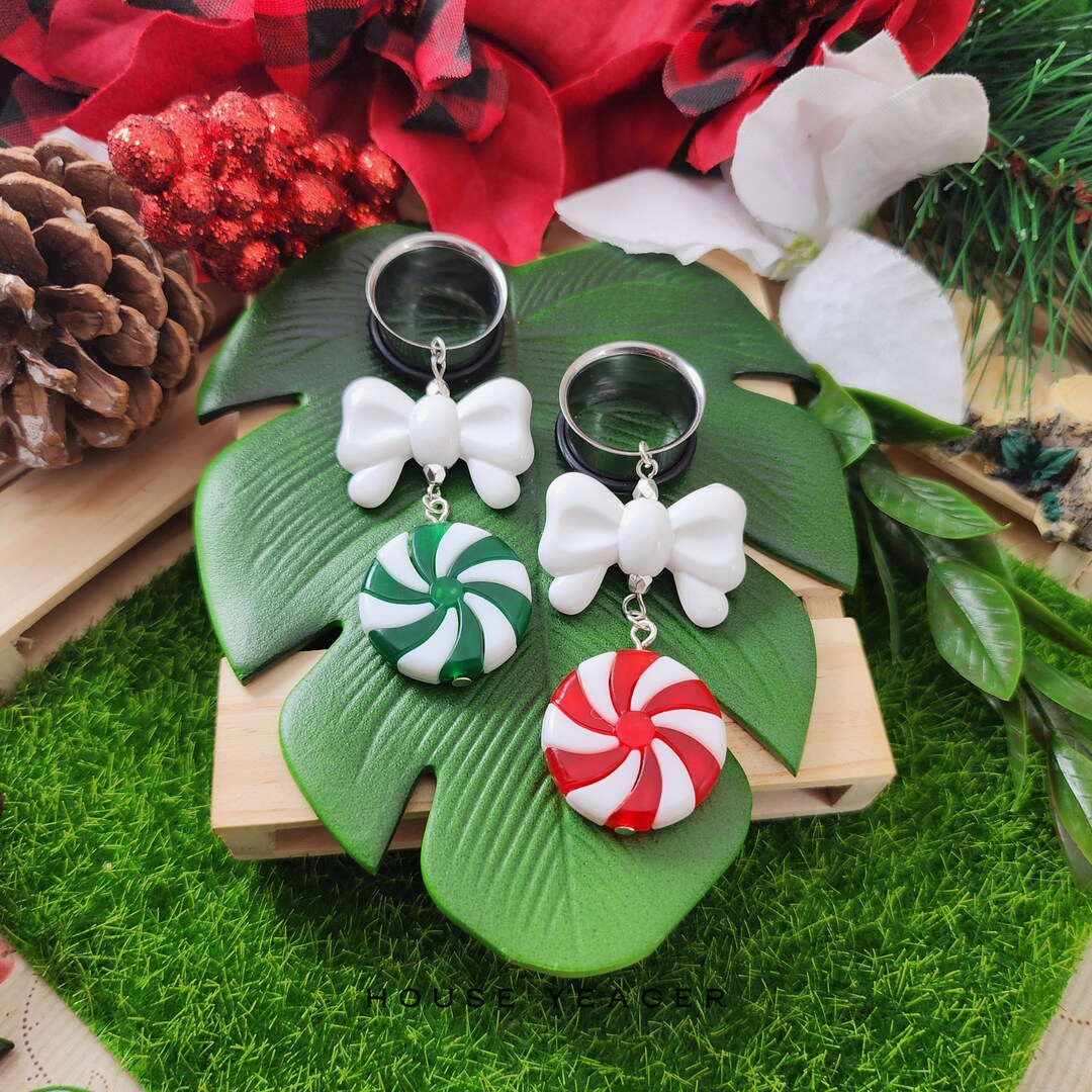 The Peppermint Pair Dangle Gauge & Plug Earrings Stretched Etsy