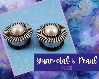 The Gunmetal and Pearl Pair, Gauge & Plug Earrings for Stretched Ears