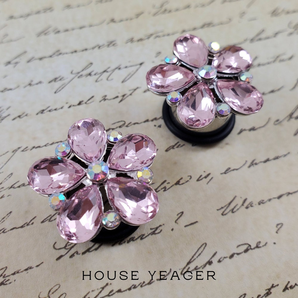 Pink Crystal Flower Plugs Stretched Ears Ear Gauges Etsy Pink Crystal Flower Plugs Stretched Ears Ear Gauges Etsy