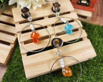Mushroom Gauge Plug Earrings: Fun Acrylic Dangle Tunnels