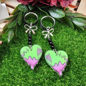 The Zombie Heart Pair, Dangle Gauge & Plug Earrings, Stretched Ears, Pierced Lobes, Spooky Halloween Jewelry, Single Flare Tunnels