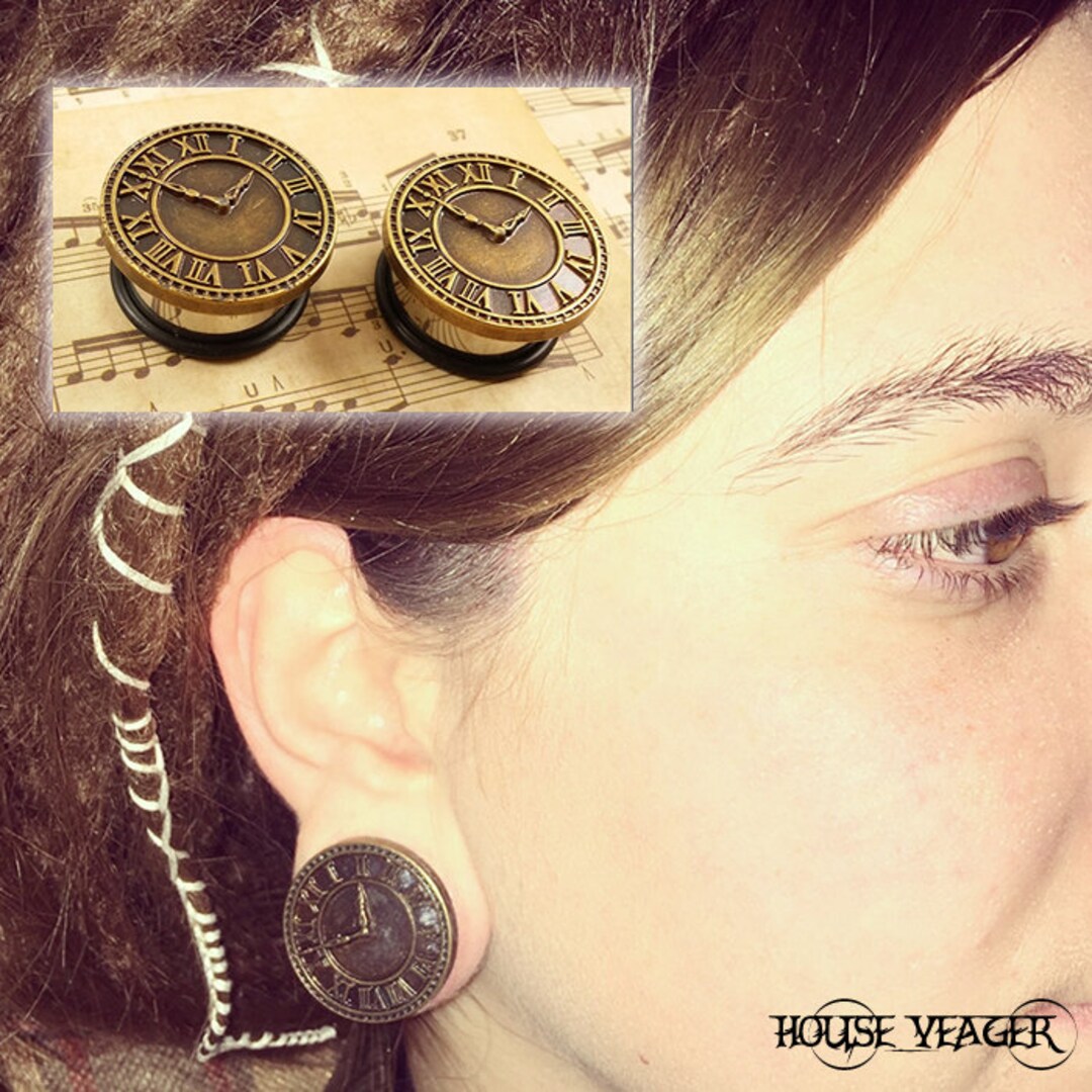 Weathered Clock Plugs Stretched Ears Ear Gauges Earrings Etsy