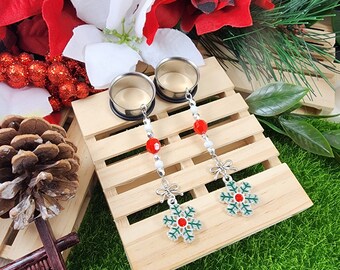 Mistle Snow Plugs: Holiday Gauges with Bow Beads and Snowflake Drop