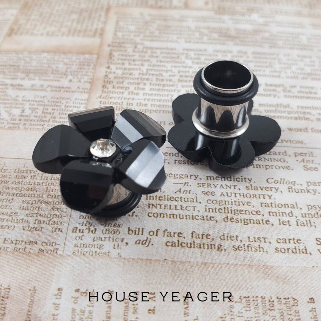 Black Diecut Flower Plugs Ear Gauges Earrings for Plugs Etsy
