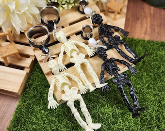 Skeleton Dangle Plugs: Gauges with Bendy Charms for Halloween Vibes