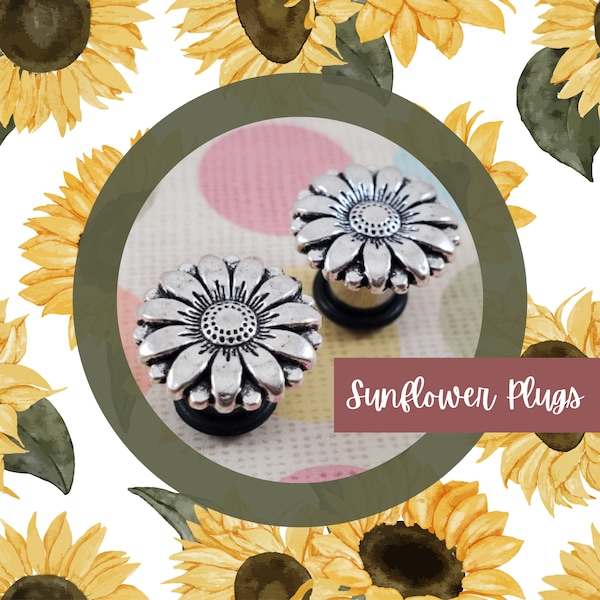 The Metal Sunflower Pair, Gauge & Plug Earrings for Stretched Ears