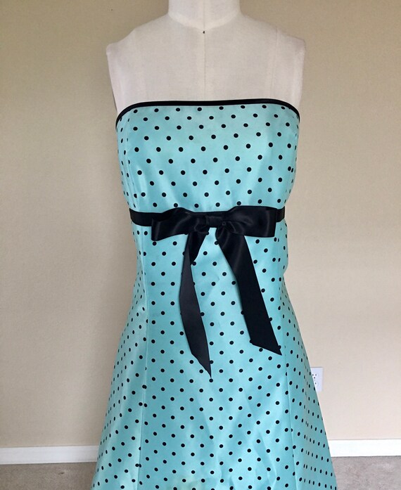 Vintage Aqua Black Polka Dot Dress 
