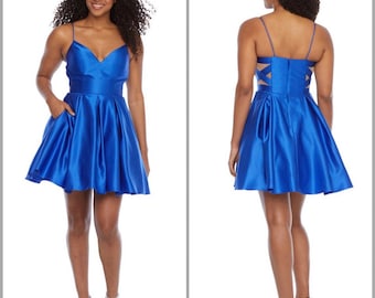 Royal blue mini prom dress, juniors dress, party dress, satin blue dress, blue bridesmaid dress, blue homecoming, size 8-9
