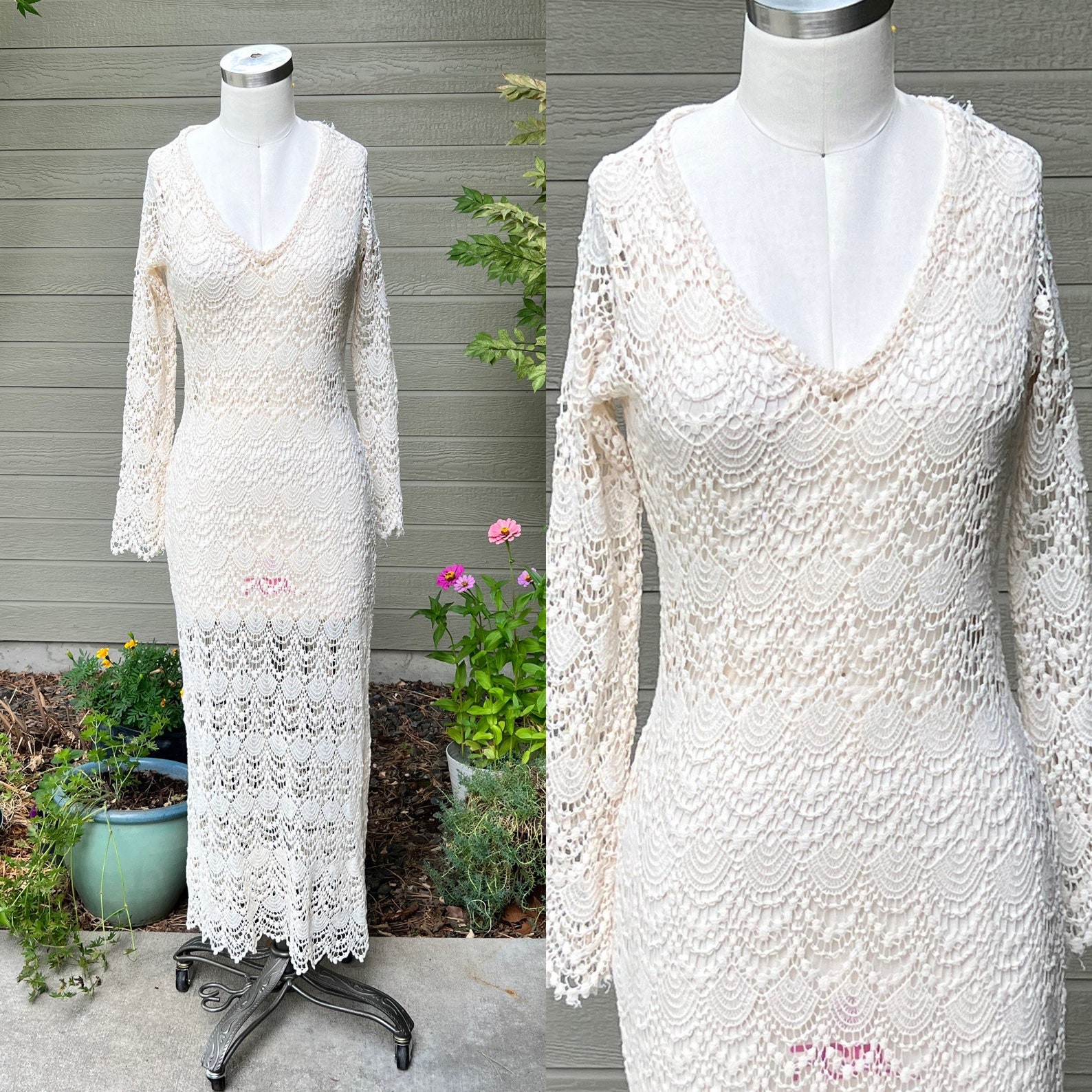 S 2 Tea Length Cream Cotton Dress Bohemian Cotton Wedding Etsy