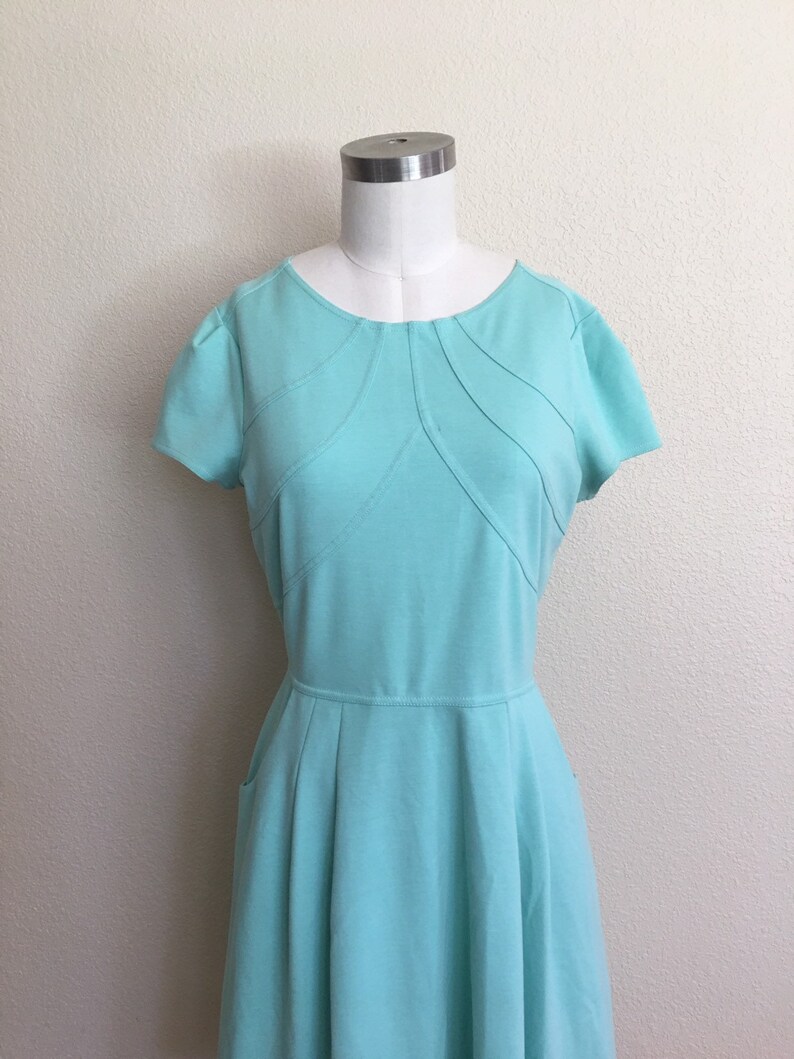 soft teal green dress thick and stretchy size 8-10 Aqua green mint green modest dress seafoam