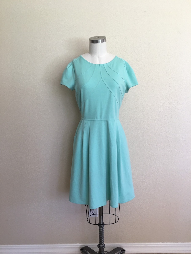 soft teal green dress thick and stretchy size 8-10 Aqua green mint green modest dress seafoam