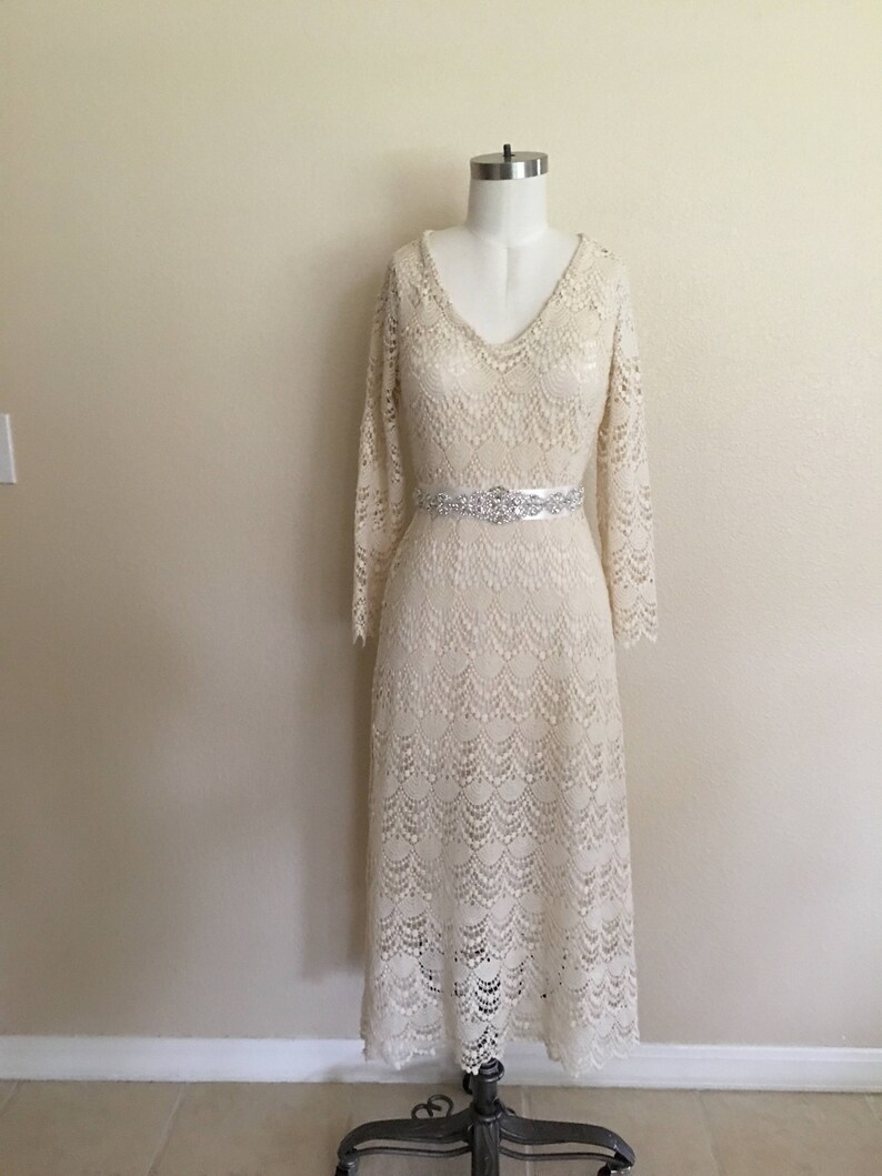 S 2 Tea Length Cream Cotton Dress Bohemian Cotton Wedding Etsy