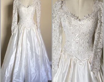 Vintage wedding gown, Saks Fifth Avenue, Vintage Ivory Raw Silk Wedding Gown, Ivory Silk Bridal Dress, Silk Ball Gown, size 4-5
