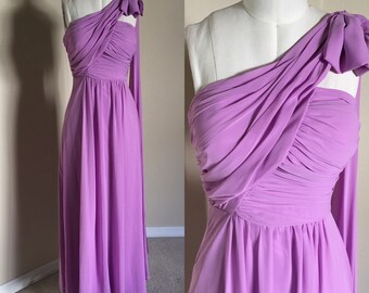 Purple chiffon dress, Windsor lavender maxi, one shoulder, floor length, bridesmaids, prom, homecoming, size XS (0)