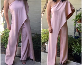 Adrianna Papell, Blush pink jumpsuit, pink jumper, long rompers, dress, blush dress, size 4