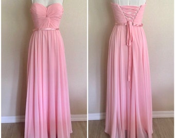 Blush chiffon long dress, blush peach bridesmaids, blush wedding, pink peach prom, maxi blush wedding, size 0-4