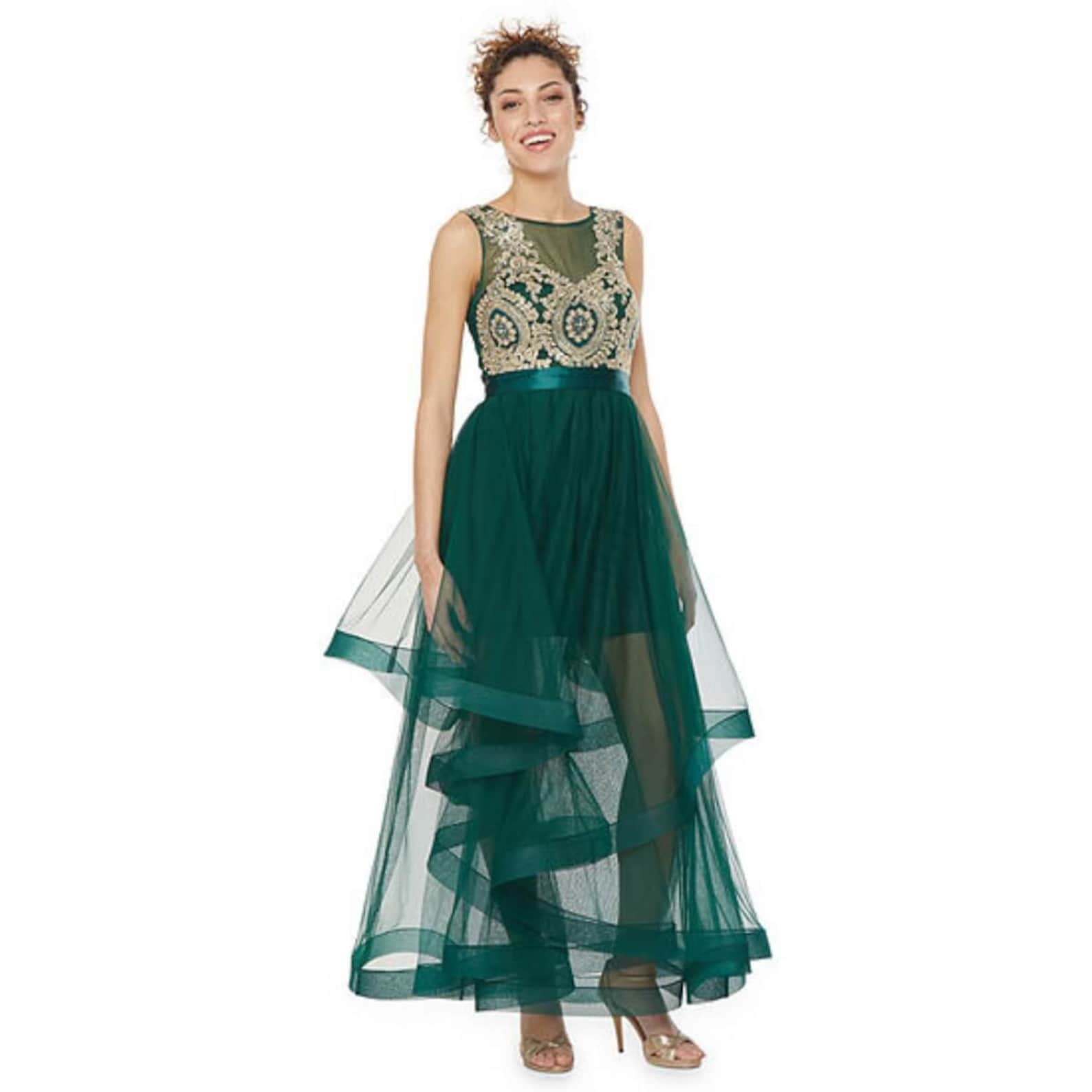Green Emerald Prom Green Tulle Gown Embellished Ballroom Etsy