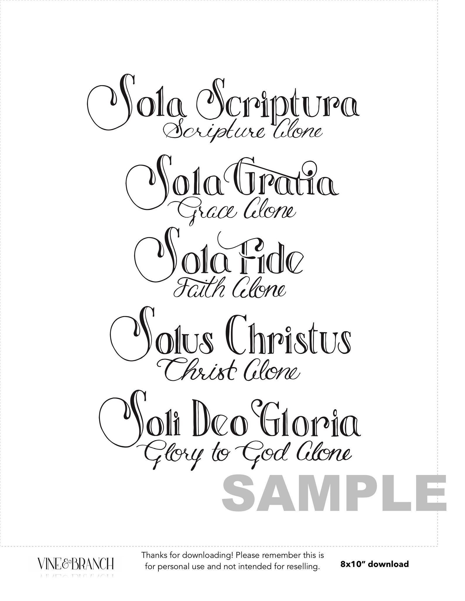 Five Solas With English Printable Wall Art Martin Luther | Etsy