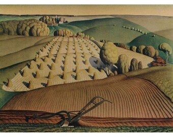 Grant Wood Fall Plowing 1931 Vintage Collotype