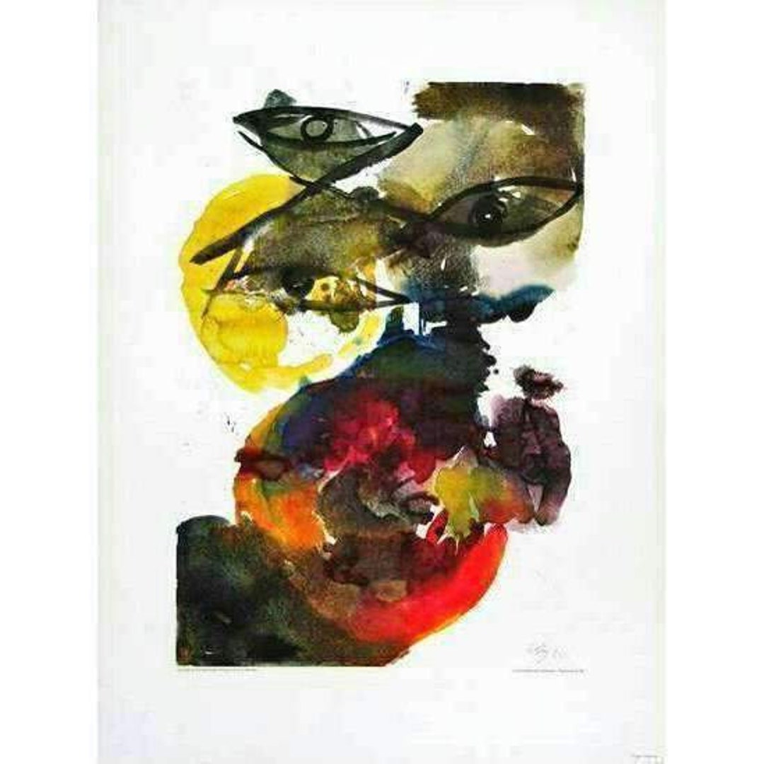 激安先着 Wilhelm Ernst Nay Etsy.de - Collotype Original 1964 Vulkan 絵画